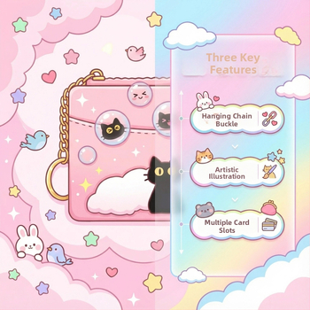Държател за карти с котешки мотив, PU материал, дамски, марка Tidalstyle, стил младежки кампус