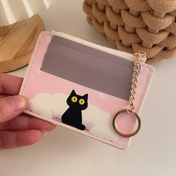 Държател за карти с котешки мотив, PU материал, дамски, марка Tidalstyle, стил младежки кампус