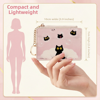 Държател за карти с котешки мотив, PU материал, дамски, марка Tidalstyle, стил младежки кампус