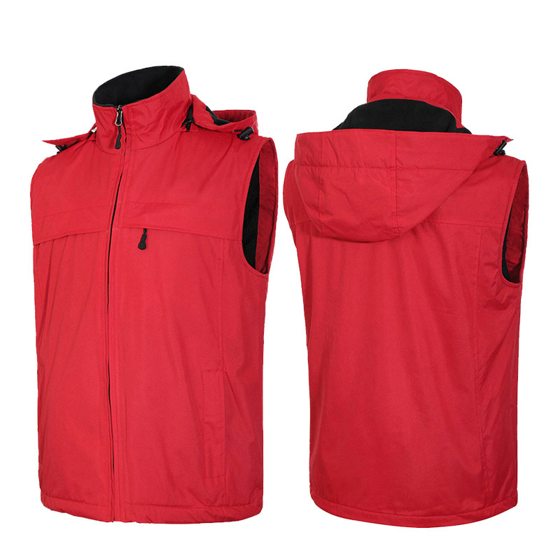 Χειμερινό γιλέκο εξωτερικής εργασίας με λογότυπο κατά παραγγελία, παχύ πολάρ φλίς επένδυση, φερμουάρ, αποσπώμενη κουκούλα, άνετη γραμμή