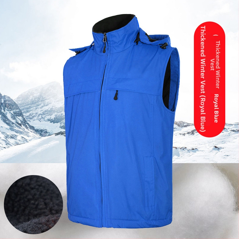 Χειμερινό γιλέκο εξωτερικής εργασίας με λογότυπο κατά παραγγελία, παχύ πολάρ φλίς επένδυση, φερμουάρ, αποσπώμενη κουκούλα, άνετη γραμμή