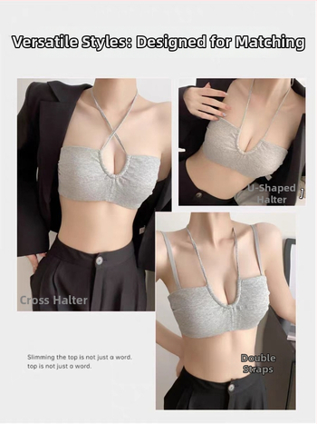 Bešavno žensko halter donje rublje s otvorenim leđima u U obliku, 3/4 košarice, odvojive halter trake, podstava od spandexa 30–50%.