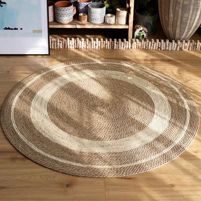 Covor din in, formă rotundă, dungi, stil nordic