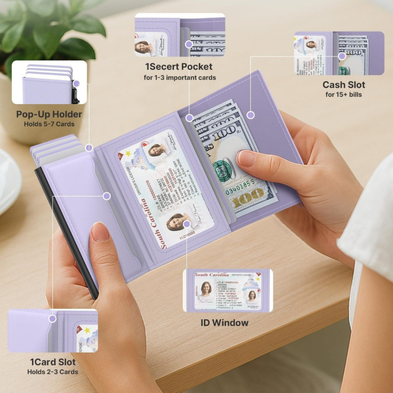 Novčanik s pop-up aluminijskim kućištem, 3 preklopa, RFID zaštita, sintetička koža, PU podstava