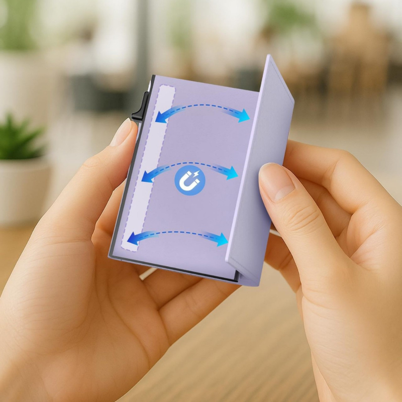 Novčanik s pop-up aluminijskim kućištem, 3 preklopa, RFID zaštita, sintetička koža, PU podstava