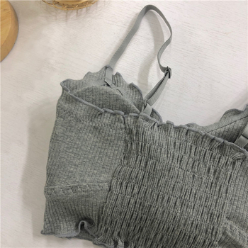 Pamukasti bez naramenica crop top s ugrađenom jastučićem za grudi, krati crop top s lijepim leđima i volanima