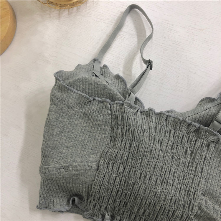 Pamukasti bez naramenica crop top s ugrađenom jastučićem za grudi, krati crop top s lijepim leđima i volanima