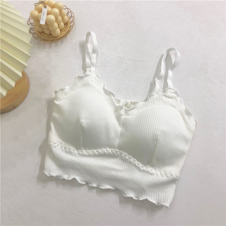 Pamukasti bez naramenica crop top s ugrađenom jastučićem za grudi, krati crop top s lijepim leđima i volanima