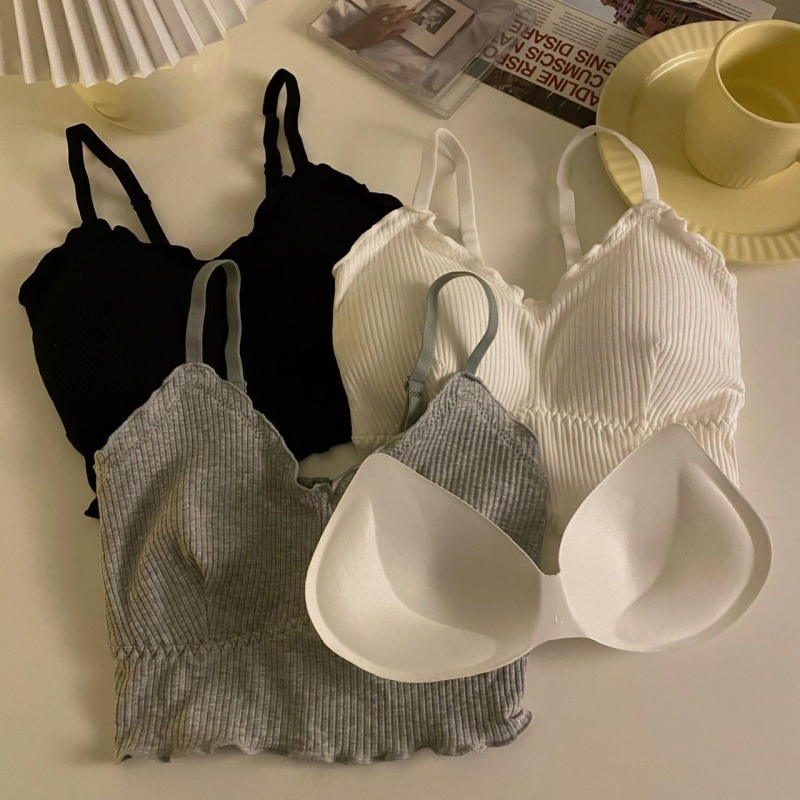 Pamukasti bez naramenica crop top s ugrađenom jastučićem za grudi, krati crop top s lijepim leđima i volanima