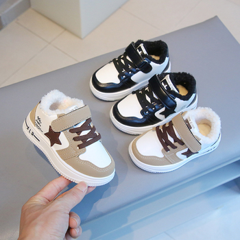 Zimske tople tenisice za bebe i djecu, gornji dio od umjetne kože, fleece podstava unutrašnjosti, Velcro zatvaranje, PVC potplat