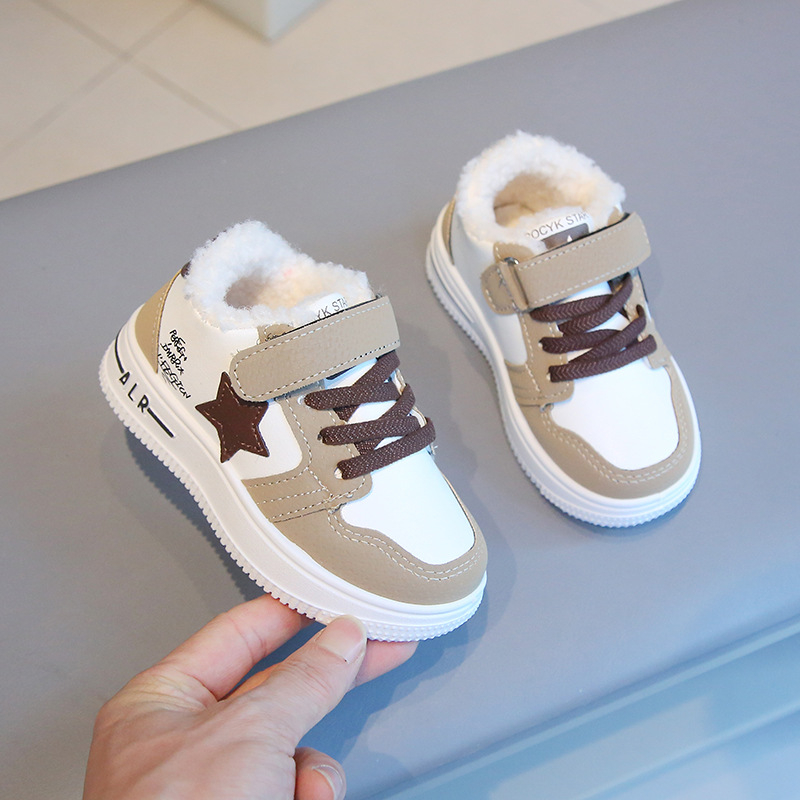 Zimske tople tenisice za bebe i djecu, gornji dio od umjetne kože, fleece podstava unutrašnjosti, Velcro zatvaranje, PVC potplat