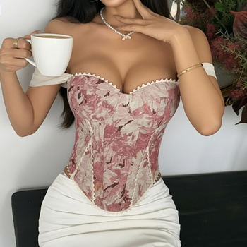 Fishbone Bra Vest — Jacquard Oil Painting Palace Style, Plants & Flowers Pattern, Slim Fit, Polyester with Spandex