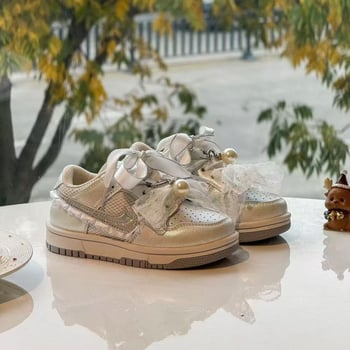 Adidași casual pentru copii cu Velcro, funda cu perle, talpă groasă din cauciuc, antiderapant, primăvară 2026