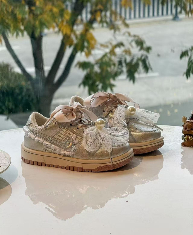 Adidași casual pentru copii cu Velcro, funda cu perle, talpă groasă din cauciuc, antiderapant, primăvară 2026