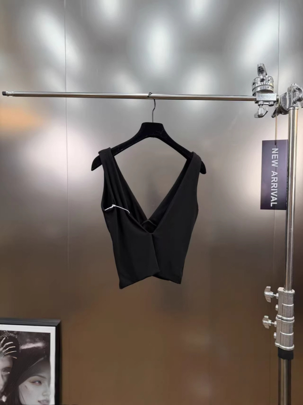 Top bustier cu decolteu în V dublu, spate deschis, pernă pentru sân, lungime ultra scurtă