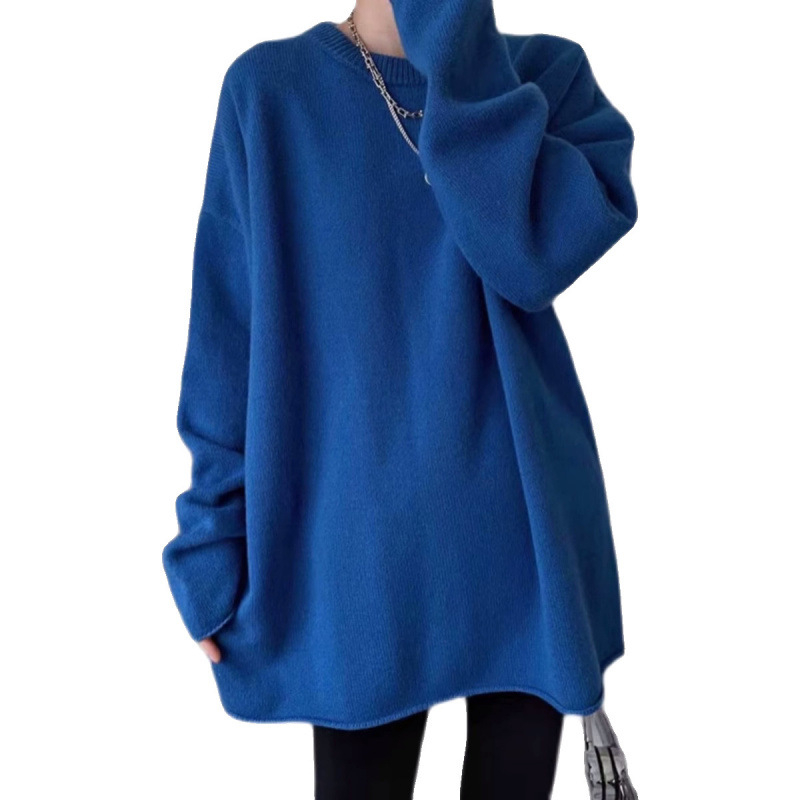 Пуловер от вълна със коприна-подобна плетка, кръгло деколте, дебел плет, свободна кройка, 95% вълна