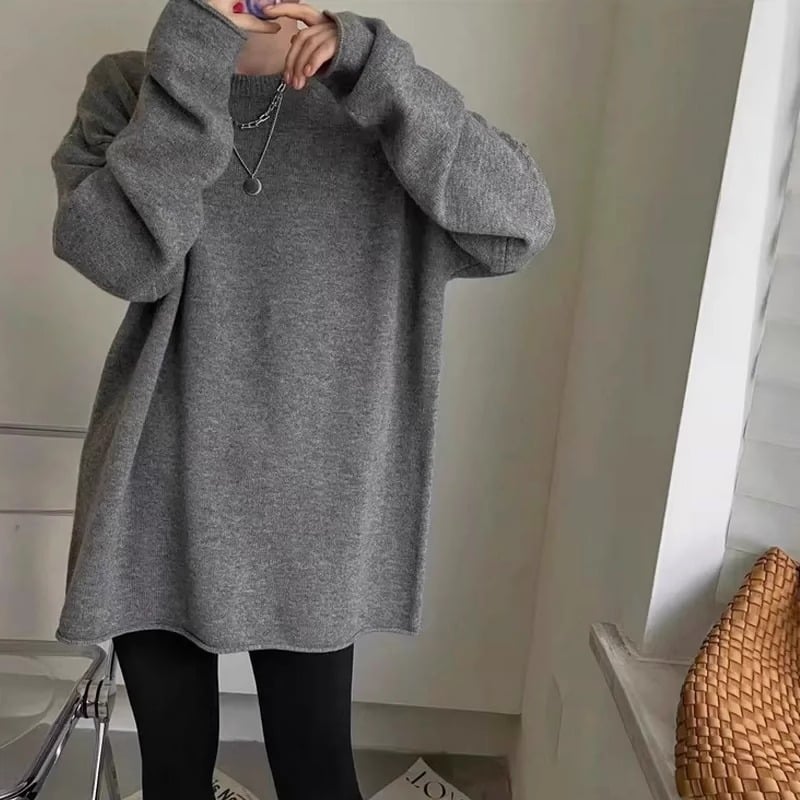 Пуловер от вълна със коприна-подобна плетка, кръгло деколте, дебел плет, свободна кройка, 95% вълна