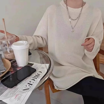 Вълнен пуловер, кръгла яка, плътен, свободно кроен, средна дължина