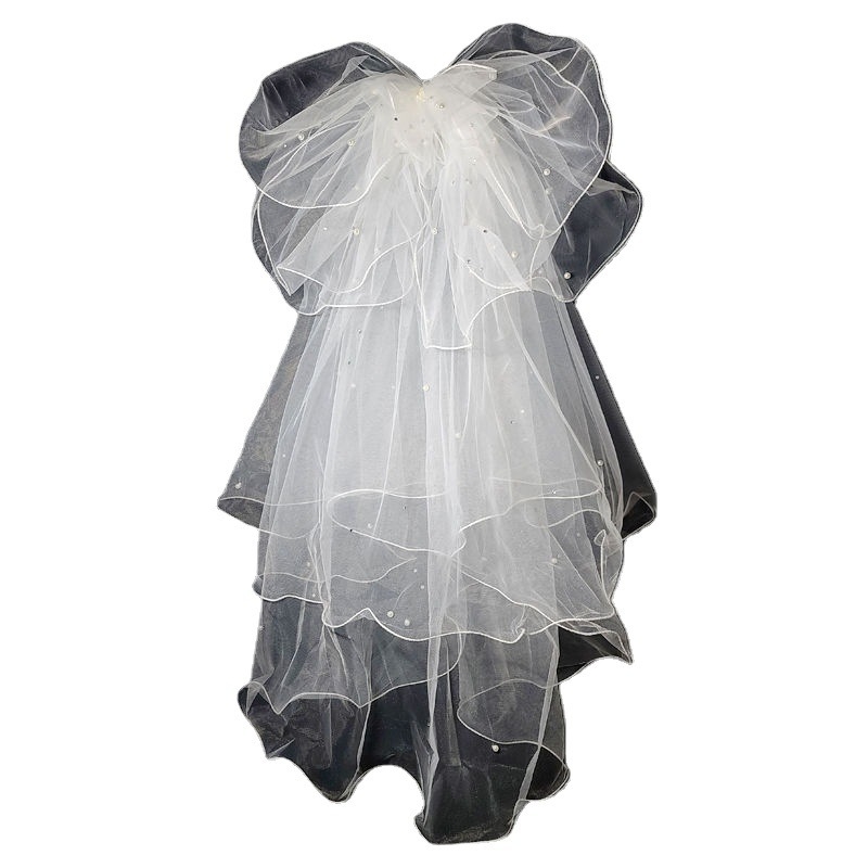 Menyasszonyi fejfedő fátyol — rövid Mori-stílusú, retro koreai dizájn; fém kivitelezés; fejfedő kiegészítő; 2022 ősz