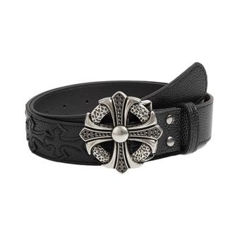 Ανδρική ζώνη από PU δέρμα • Αγκράφα από κράμα • Κλείσιμο snap • Σχέδιο Cross Flower • Στυλ πανκ/χιπ-χοπ