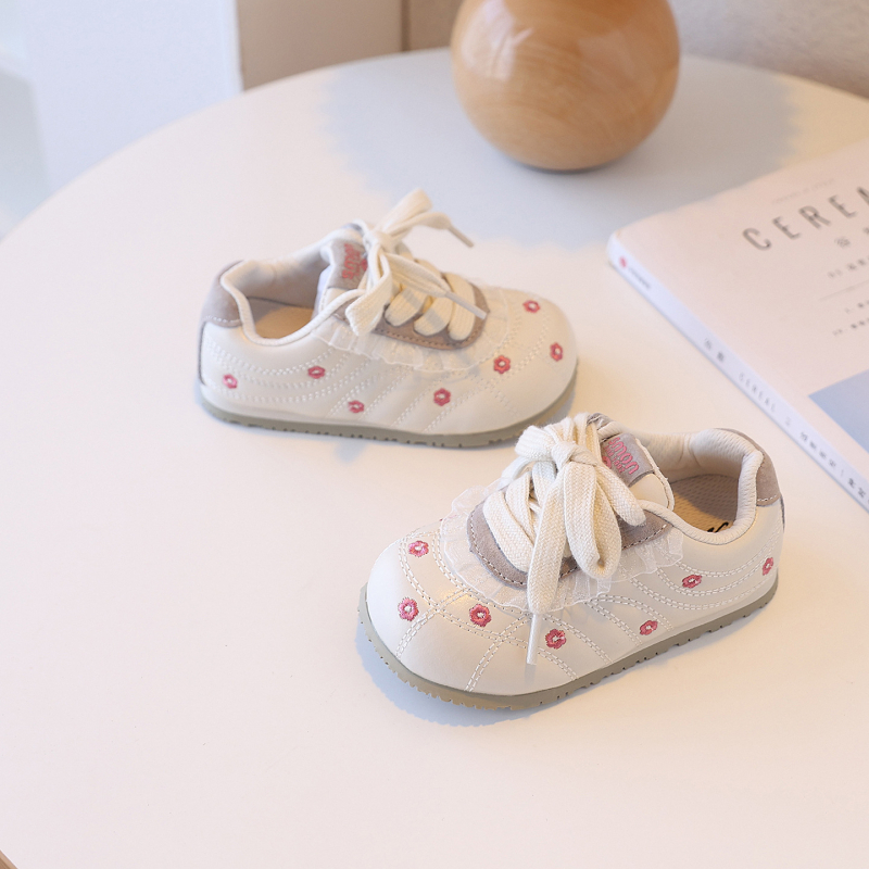 Pantofi sport pentru fete, cu partea superioară din piele microfibră, talpă din cauciuc, închidere Velcro, pentru 7–12 ani