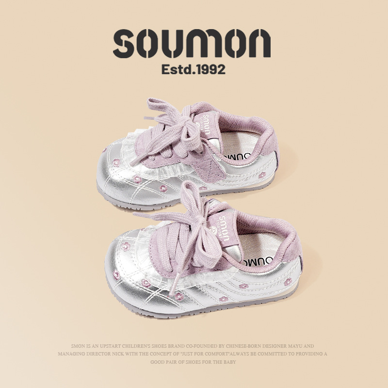 Pantofi sport pentru fete, cu partea superioară din piele microfibră, talpă din cauciuc, închidere Velcro, pentru 7–12 ani