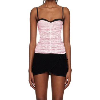 Дантелена потничка с две презрамки, тясна кройка, къс модел, полиестерна материя