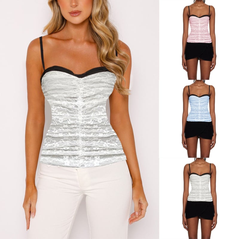 Дантелена потничка с две презрамки, тясна кройка, къс модел, полиестерна материя