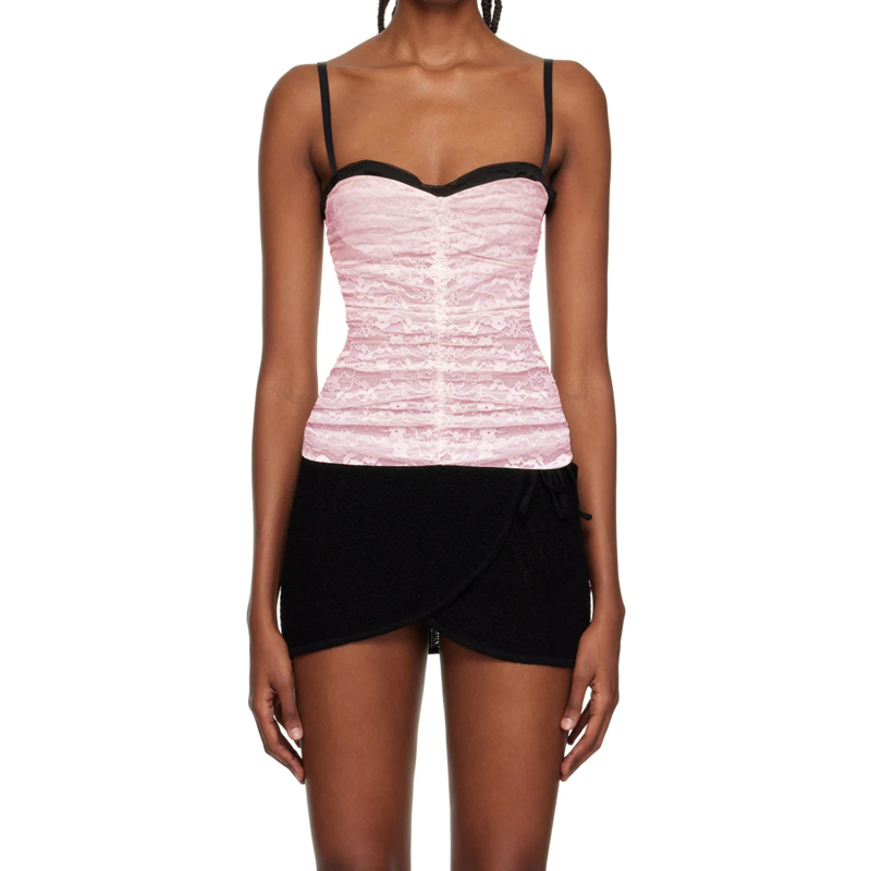 Дантелена потничка с две презрамки, тясна кройка, къс модел, полиестерна материя