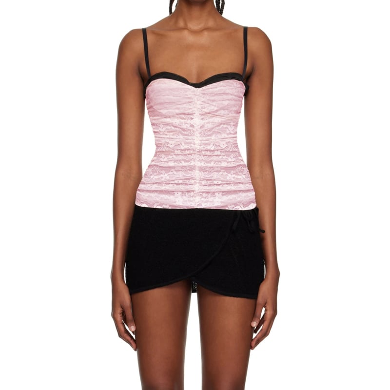 Дантелена потничка с две презрамки, тясна кройка, къс модел, полиестерна материя