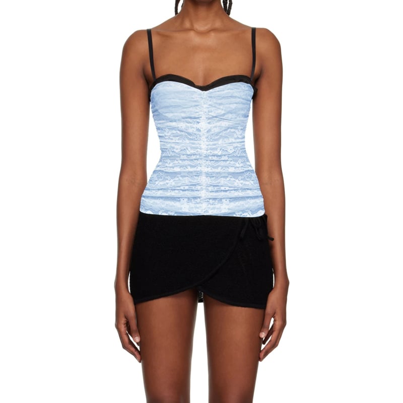 Дантелена потничка с две презрамки, тясна кройка, къс модел, полиестерна материя