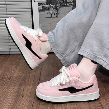 Adidași cu talpă subțire, partea superioară din piele microfibră, talpă joasă, închidere cu șireturi, stil coreean, respirabili și antiderapanti