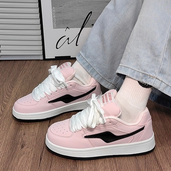 Adidași cu talpă subțire, partea superioară din piele microfibră, talpă joasă, închidere cu șireturi, stil coreean, respirabili și antiderapanti