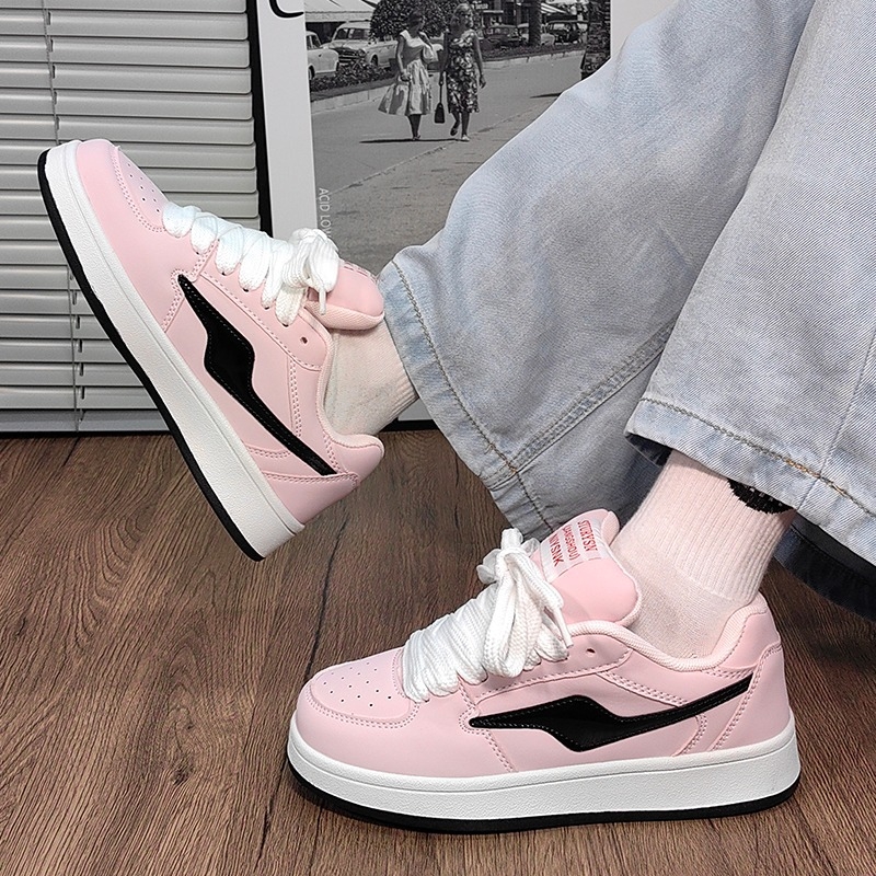 Adidași cu talpă subțire, partea superioară din piele microfibră, talpă joasă, închidere cu șireturi, stil coreean, respirabili și antiderapanti