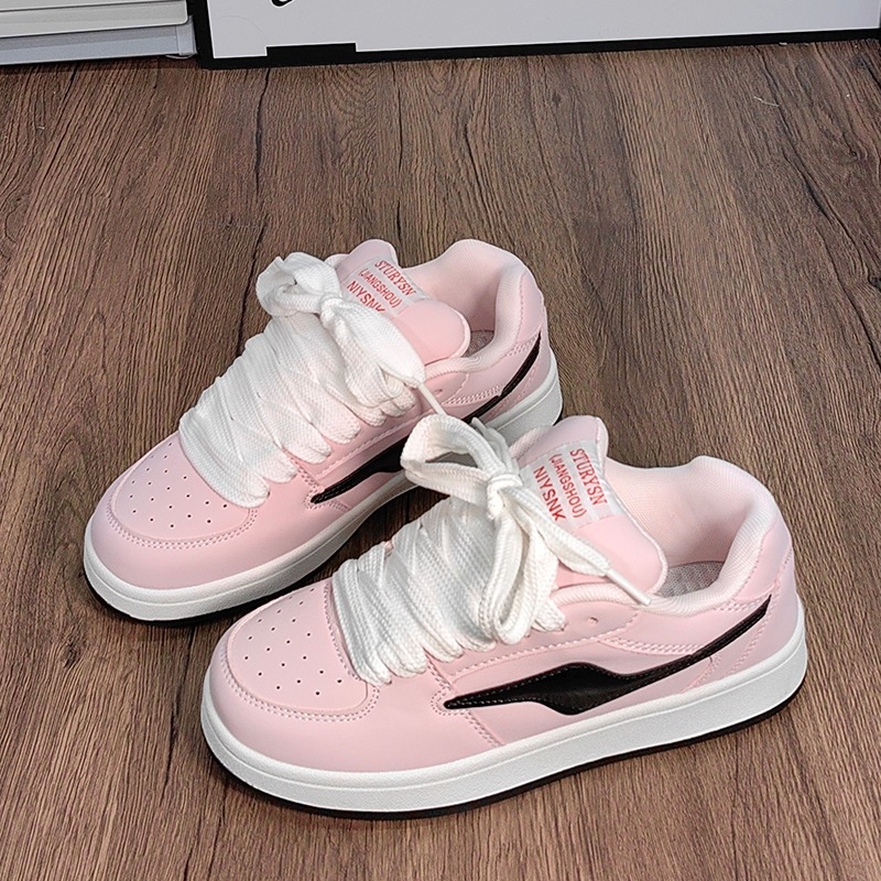 Adidași cu talpă subțire, partea superioară din piele microfibră, talpă joasă, închidere cu șireturi, stil coreean, respirabili și antiderapanti