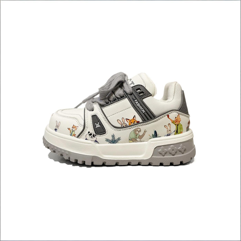 Pantofi sport pentru copii casual, partea superioară din piele artificială, imprimeu desene animate, închidere Velcro, pentru vârstele 4–12 ani, talpă din cauciuc sintetic