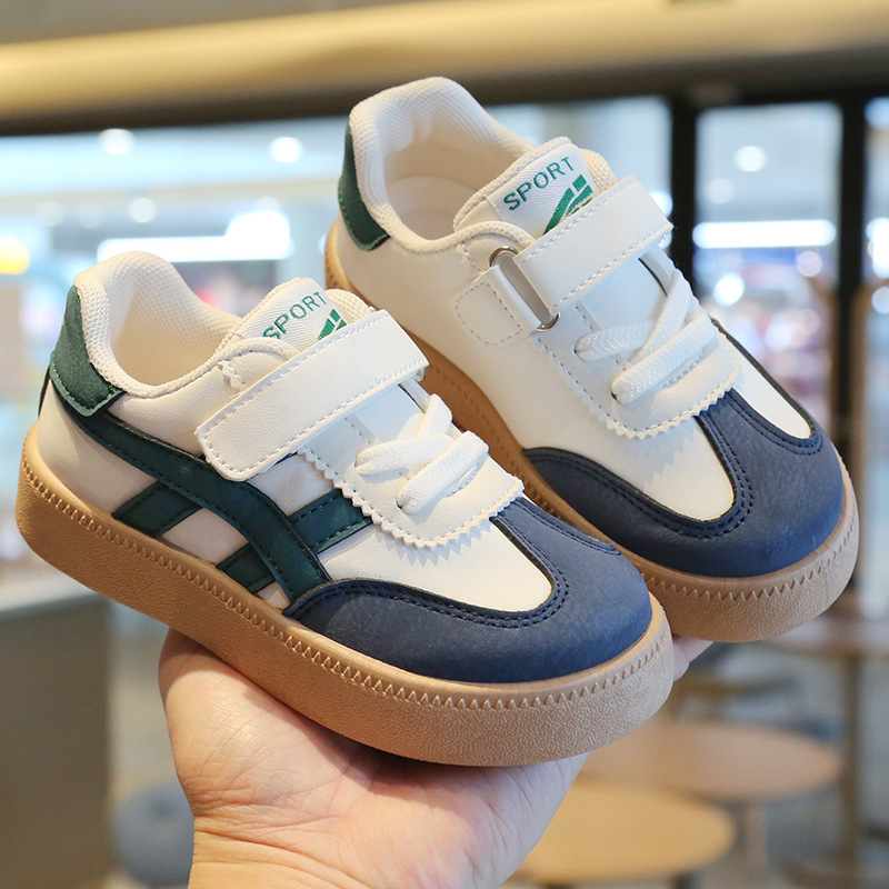 Adidași casual pentru copii cu închidere Velcro, partea superioară PU, talpă din cauciuc, căptușeală din plasă respirabilă, talpă joasă pentru primăvară-toamnă