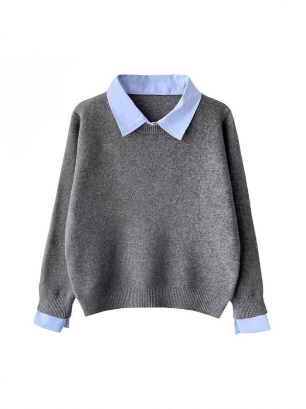 Pulover s ovratnikom košulje i dizajnom lažnih dvodijelnih dijelova, Arctic velvet pletenina, debeli materijal, udoban kroj, dugi rukavi