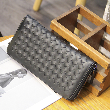 Muški pleteni novčanik i dugi ručno izrađeni clutch u korejskom stilu — PU koža, gradska jednostavnost, poliester podstava, svakodnevna uporaba