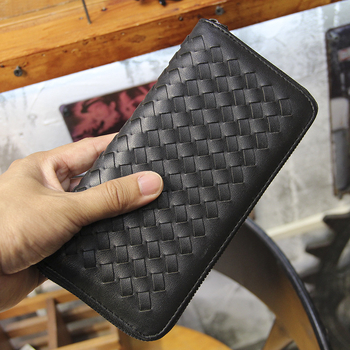 Muški pleteni novčanik i dugi ručno izrađeni clutch u korejskom stilu — PU koža, gradska jednostavnost, poliester podstava, svakodnevna uporaba