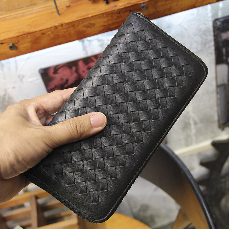 Muški pleteni novčanik i dugi ručno izrađeni clutch u korejskom stilu — PU koža, gradska jednostavnost, poliester podstava, svakodnevna uporaba