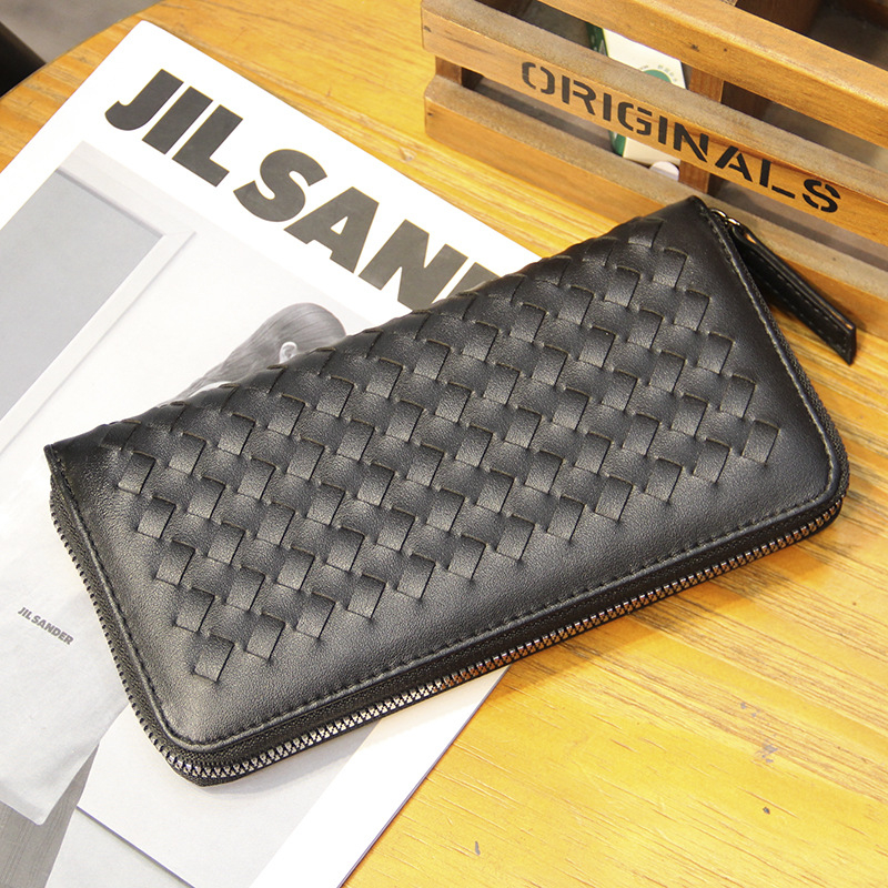 Muški pleteni novčanik i dugi ručno izrađeni clutch u korejskom stilu — PU koža, gradska jednostavnost, poliester podstava, svakodnevna uporaba