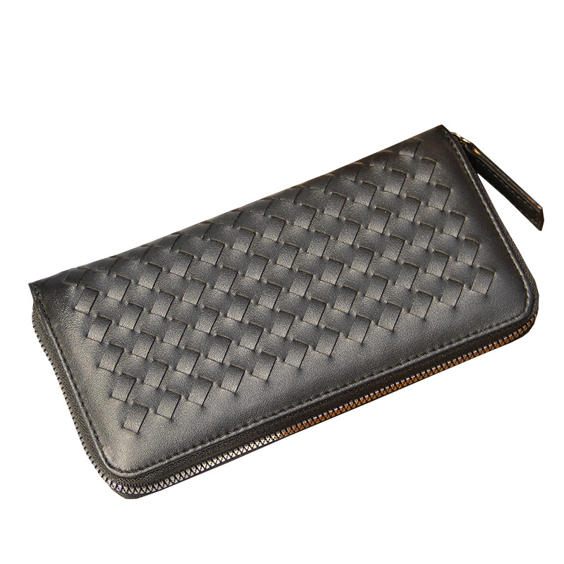 Muški pleteni novčanik i dugi ručno izrađeni clutch u korejskom stilu — PU koža, gradska jednostavnost, poliester podstava, svakodnevna uporaba