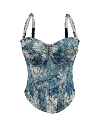 Bustier топ с подвижни презрамки, подплънки и вътрешна дантела, принт с рисунка, рибена кост дизайн, къс силует, полиестер с еластан