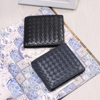 Novčanik od prave kože janjeće s ručno tkanim držačem za kartice, unisex, vodoravni bi-fold, ultra lagan i otporan na habanje