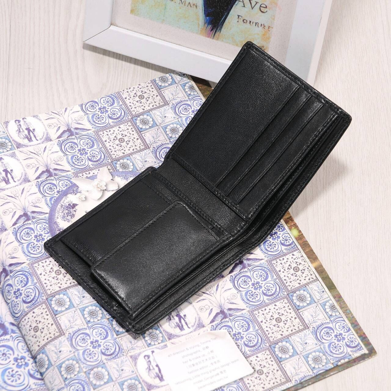 Novčanik od prave kože janjeće s ručno tkanim držačem za kartice, unisex, vodoravni bi-fold, ultra lagan i otporan na habanje