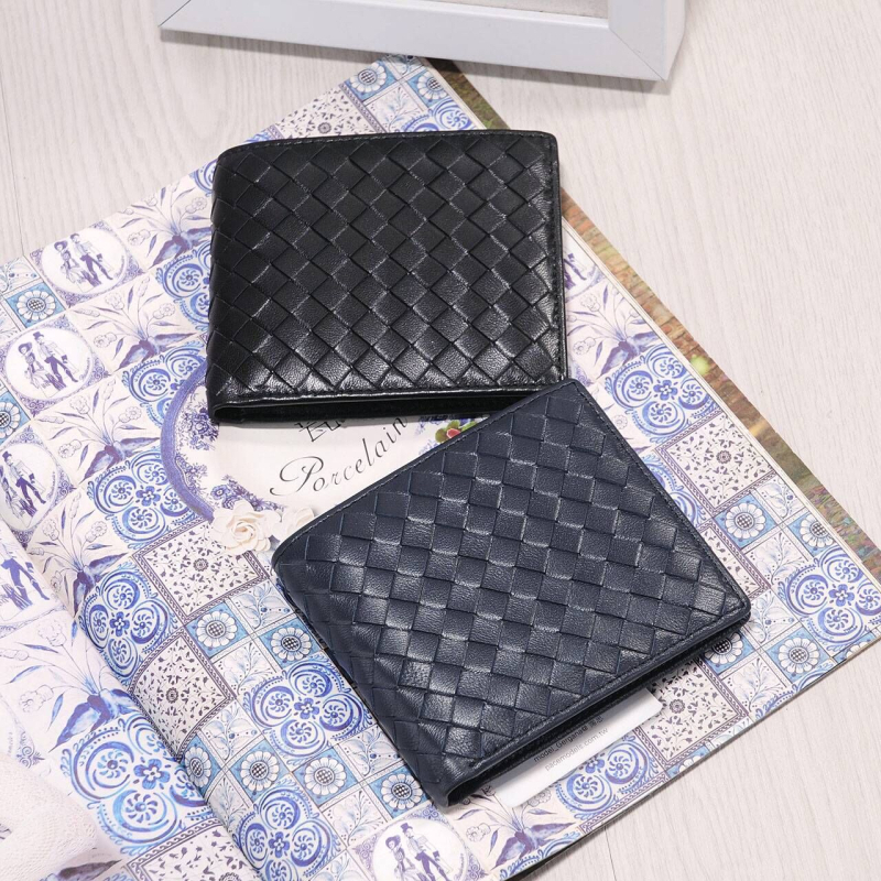 Novčanik od prave kože janjeće s ručno tkanim držačem za kartice, unisex, vodoravni bi-fold, ultra lagan i otporan na habanje