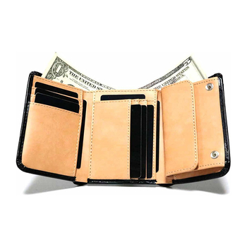 Ανδρικό πορτοφόλι από γνήσιο δέρμα, τρίπτυχο δίπλωμα με κούμπωμα, θήκες για κάρτες και κέρματα, αστικός μινιμαλισμός