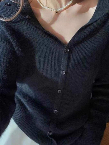 Кардиган с яка, дълги ръкави, вълна 95%+, тесен силует, Зима 2025