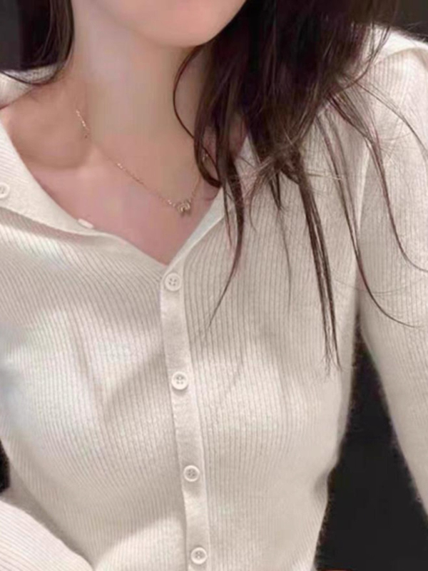 Кардиган с яка, дълги ръкави, вълна 95%+, тесен силует, Зима 2025